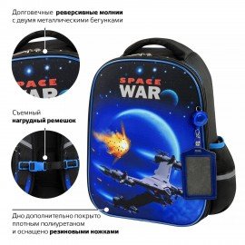 Ранец ЮНЛАНДИЯ LIGHT, 2 отделения, "Space war", 38х29х16 см, 270607