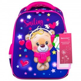 Ранец BRAUBERG FIT, 2 отделения, "Smiling bear", 3D-панель, 38х27х14 см, 270614