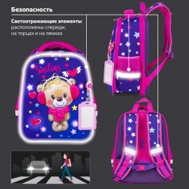 Ранец BRAUBERG FIT, 2 отделения, "Smiling bear", 3D-панель, 38х27х14 см, 270614