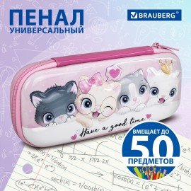 Пенал BRAUBERG, 1 отделение, 1 откидная планка, EVA 3D, 22х10х5 см, "Cats", 270700