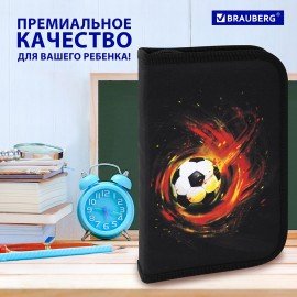 Пенал BRAUBERG с наполнением, 1 отделение, 1 откидная планка, 24 предмета, 21х14 см, "Fireball", 270723