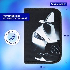 Пенал BRAUBERG с наполнением, 1 отделение, 1 откидная планка, 24 предмета, 21х14 см, "Fast car", 270724