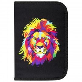 Пенал BRAUBERG с наполнением, 1 отделение, 1 откидная планка, 24 предмета, 21х14 см, "Colorful lion", 270725