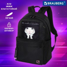 Рюкзак BRAUBERG FASHION CITY универсальный, карман-антивор, "Romantic Anime", черный, 44х31х16 см, 270808