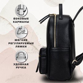 Рюкзак из экокожи BRAUBERG PODIUM женский, с отделением для планшета, черный, 34x25x13 см, 270817