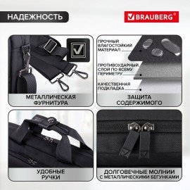 Сумка портфель BRAUBERG Expert с отделением для ноутбука 15,6", 2 отделения, черная, 30х40х10 см, 270824