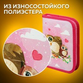 Пенал ПИФАГОР, 1 отделение, полиэстер, 19х13 см, "Cute owls", 271011