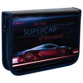 Пенал ПИФАГОР, 1 отделение, 2 откидные планки, полиэстер, 20х14 см, "Super car", 271020