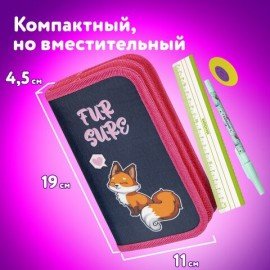 Пенал ЮНЛАНДИЯ, 2 отделения, полиэстер, 19х11 см, "Nice fox", 271022