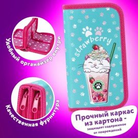 Пенал ЮНЛАНДИЯ, 2 отделения, полиэстер, 19х11 см, "Yummy cat", 271023