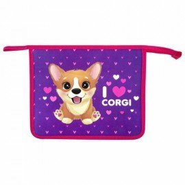 Папка для тетрадей ПИФАГОР А5, 1 отделение, пластик, на молнии, "I love corgi", 271085