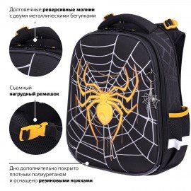 Ранец BRAUBERG PREMIUM, 2 отделения, с брелком, "Venomous spider", 3D панель, 38х29х16 см, 271355