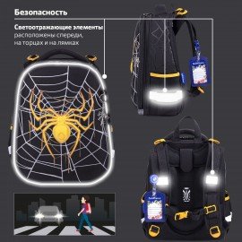 Ранец BRAUBERG PREMIUM, 2 отделения, с брелком, "Venomous spider", 3D панель, 38х29х16 см, 271355