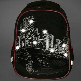 Ранец BRAUBERG PREMIUM, 2 отделения, с брелком, "City car", LED ЛАМПОЧКИ, 38х29х16 см, 271356