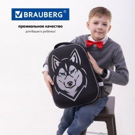 Ранец BRAUBERG SHINY, 2 отделения, с брелоком, "Husky", СВЕТЯЩИЙСЯ РИСУНОК, 38х28х14 см, 271383