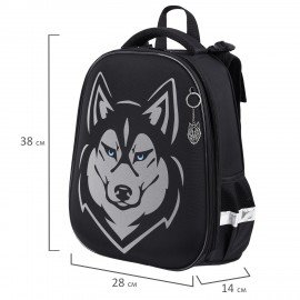 Ранец BRAUBERG SHINY, 2 отделения, с брелоком, "Husky", СВЕТЯЩИЙСЯ РИСУНОК, 38х28х14 см, 271383