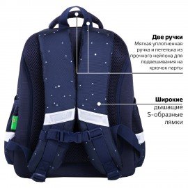 Ранец BRAUBERG KIDS STANDARD, 2 отделения, "Spaceman", СВЕТЯЩИЙСЯ, 36х28х14 см, 271384