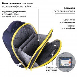 Ранец BRAUBERG KIDS STANDARD, 2 отделения, "Spaceman", СВЕТЯЩИЙСЯ, 36х28х14 см, 271384