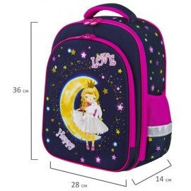 Ранец BRAUBERG KIDS STANDARD, 2 отделения, "Moon girl", 36х28х14 см, 271387