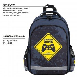 Рюкзак ПИФАГОР SCHOOL, 1 отделение, 3 кармана, "Game zone", 38x28х14 см, 271407