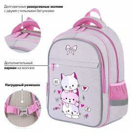 Рюкзак BRAUBERG FAVOUR, 2 отделения, 3 кармана, "Fluffy kittens", 40х29х15 см, 271417