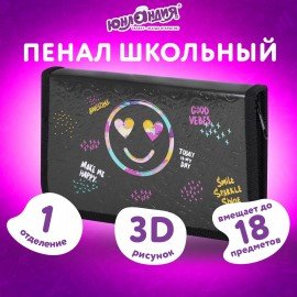 Пенал ЮНЛАНДИЯ, 1 отделение, металлизированный картон, конгрев, 19х11 см, "Smiley", 271508