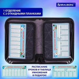 Пенал BRAUBERG, 1 отделение, 2 откидные планки, полиэстер, 21х14 см, "UFO", 271516