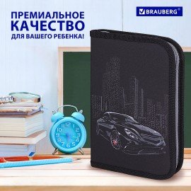 Пенал BRAUBERG, 1 отделение, 1 откидная планка, полиэстер, 21х14 см, "Night Car", 271522