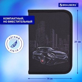 Пенал BRAUBERG, 1 отделение, 1 откидная планка, полиэстер, 21х14 см, "Night Car", 271522