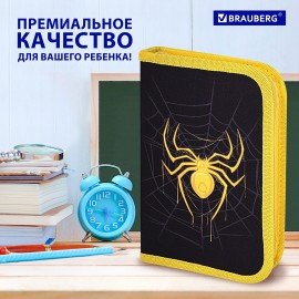 Пенал BRAUBERG с наполнением, 1 отделение, 1 откидная планка, 24 предмета, 21х14 см, "Venomous spider", 271526