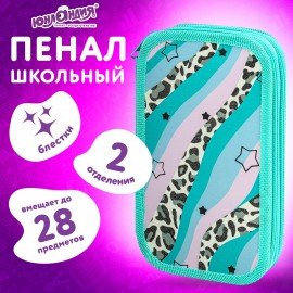 Пенал ЮНЛАНДИЯ, 2 отделения, ламинированный картон, блестки, 19х11 см, "Trendsetter", 271537