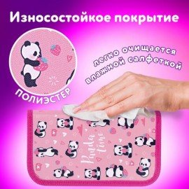 Пенал ЮНЛАНДИЯ, 2 отделения, полиэстер, 19х11 см, "Pandamania", 271540