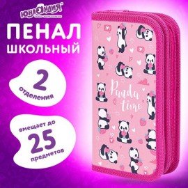 Пенал ЮНЛАНДИЯ, 2 отделения, полиэстер, 19х11 см, "Pandamania", 271540