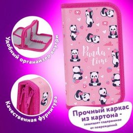 Пенал ЮНЛАНДИЯ, 2 отделения, полиэстер, 19х11 см, "Pandamania", 271540