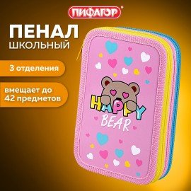 Пенал ПИФАГОР, 3 отделения, ламинированный картон, 19х11 см, "Bear Hugs", 271544