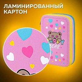 Пенал ПИФАГОР, 3 отделения, ламинированный картон, 19х11 см, "Bear Hugs", 271544