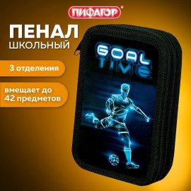 Пенал ПИФАГОР, 3 отделения, ламинированный картон, 19х11 см, "Goal", 271547