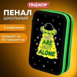 Пенал ПИФАГОР, 3 отделения, ламинированный картон, 19х11 см, "Not Alone", 271549