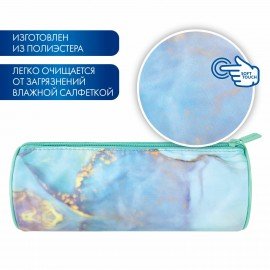 Пенал-тубус BRAUBERG, с эффектом Soft Touch, мягкий, "Mint marble", 22х8 см, 271568