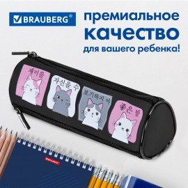 Пенал мягкий BRAUBERG, 3 отделения, нейлон, 21х7х7 см, "Anime Cats", 271580