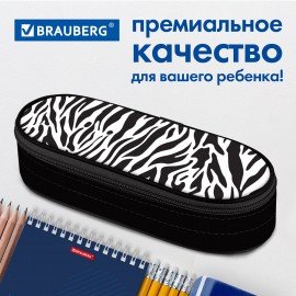 Пенал-футляр BRAUBERG, 1 отделение, органайзер, полиэстер, 22x9x5 см, "Zebra", 271584