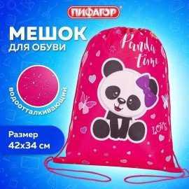 Мешок для обуви ПИФАГОР, 1 отделение, 42х34 см, "Panda time", 271601