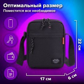 Сумка на плечо BRAUBERG COMPACT, два кармана, черная, 22х17х6 см, 271687