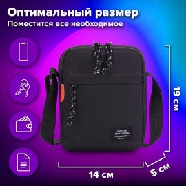 Сумка на плечо BRAUBERG COMPACT, два кармана, черная, 19х14х5 см, 271688