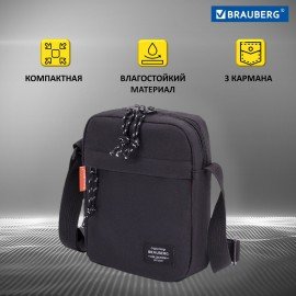 Сумка на плечо BRAUBERG COMPACT, два кармана, черная, 19х14х5 см, 271688