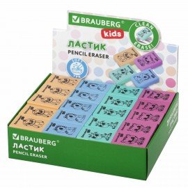 Ластик BRAUBERG KIDS "Школьный", 26х17х7мм, прямоугольный, пастельные цвета ассорти, 271991