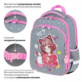 Ранец BRAUBERG QUADRO, 3 отделения, с брелком, "Anime friends", 37х28х18 см, 272022