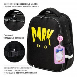 Ранец BRAUBERG FIT, 2 отделения, "Dark cat", 38х27х14 см, 272026