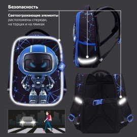 Ранец BRAUBERG LIGHT, 1 отделение, с брелоком, "Evil robot", 3D-панель, 36х26х13 см, 272028