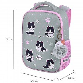 Ранец BRAUBERG LIGHT, 1 отделение, с брелоком, "Cat patches", плюшевые нашивки, 36х26х13 см, 272030